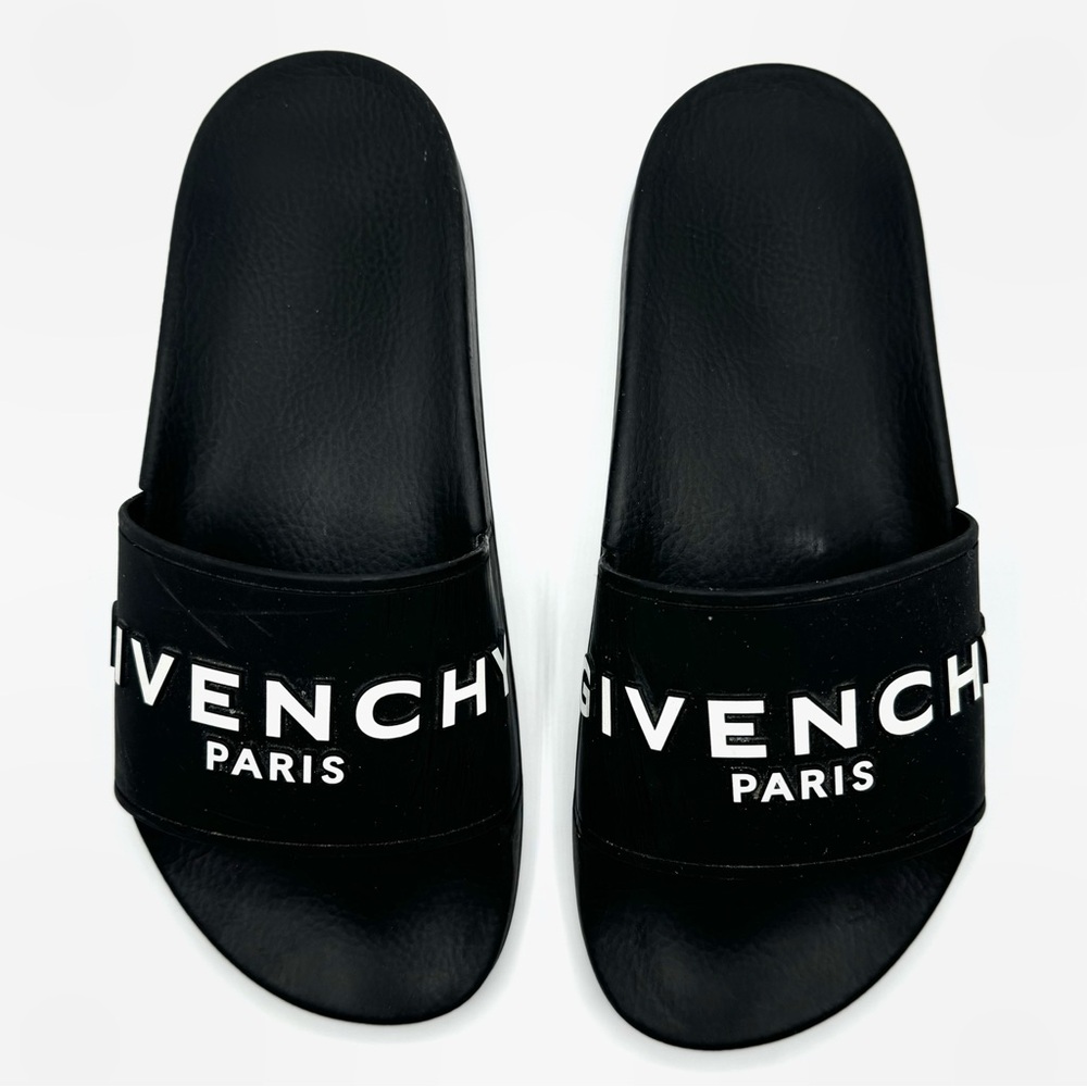 Givenchy Black & White Logo Pool Slides Sandals Shoes
